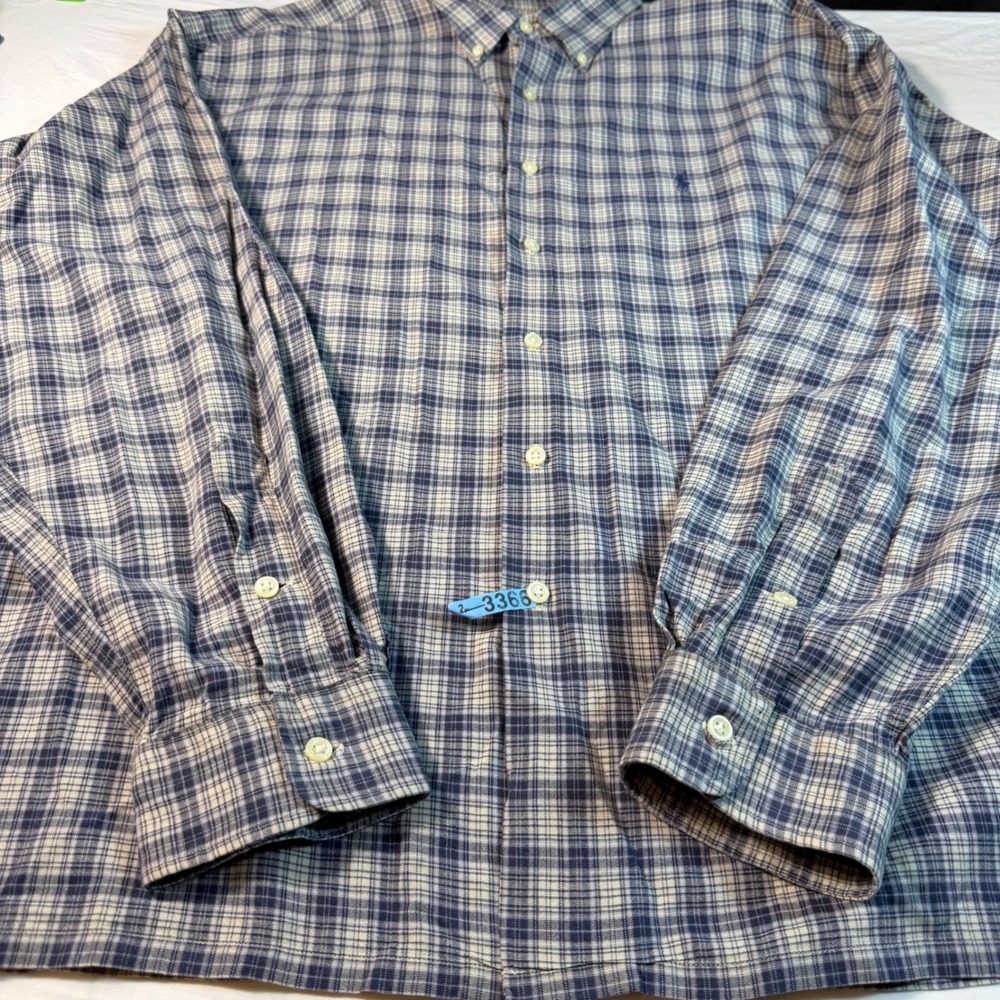 Ralph Lauren Button Down Mens XXL Blue Plaid Greggor Long Sleeve Shirt EUC - Picture 10 of 14